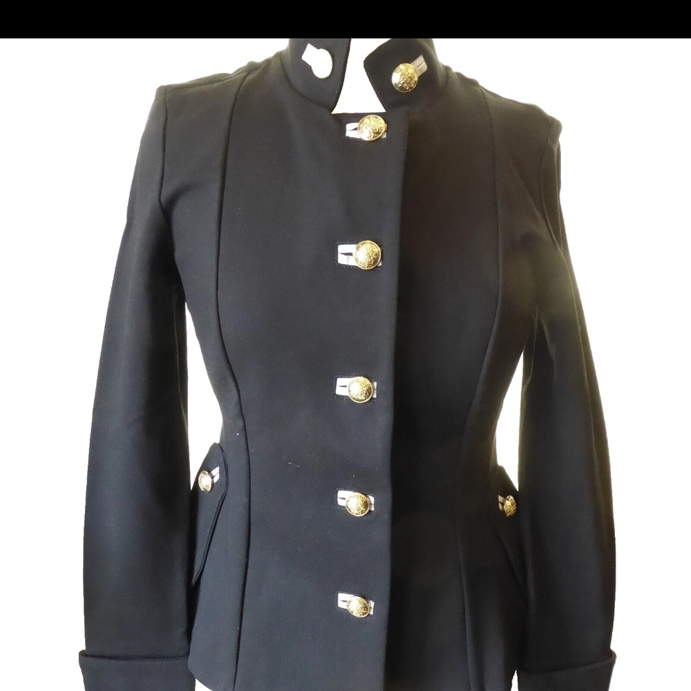 Joseph Ribkoff Black Military-Style Coat with Gold Buttons